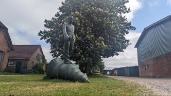 Der Muschelläufer steht jetzt im Schatten eines großen Baumes in Bissee.