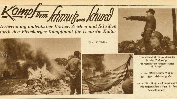 Diese Bilder von der Bücherverbrennung auf der Exe veröffentlichteen die „Flensburger Illustrierten Nachrichten“ am 21. Juni 1933.