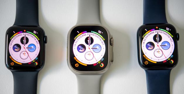 Die aktuelle Apple Watch- Familie (von links): Apple Watch SE, Apple Watch Ultra Apple Watch Series 8. Die aktuelle Apple Watch- Familie (von links): Apple Watch SE, Apple Watch Ultra Apple Watch Series 8.
