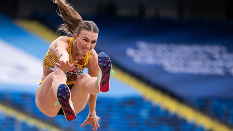 230624 Kira Wittmann of Germany competes in women™s triple jump during day 3 of the Europaspiele on June 24, 2023 in Kat