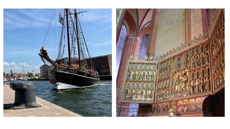 Collage aus einem Altar und einem Traditionsschiff