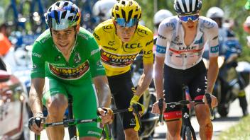 HAUTACAM, FRANCE - JULY 21 : Van Aert Wout (BEL) of Team Jumbo-Visma, Vingegaard Jonas (DEN) of Team Jumbo-Visma and Pog