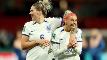 WWC23 CHINA ENGLAND, Millie Bright (left) and Chloe Kelly of England celebrate following their win in the FIFA Women s W