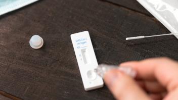 Corona virus antigen fast test. Lab card kit test for COVID-19. Covid rapid antigen nasal test. Self test at home or at