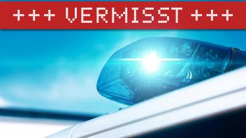 27 February 2023: Blue light on a police car with the message and police report: Missing PHOTOMONTAGE *** Blaulicht auf 