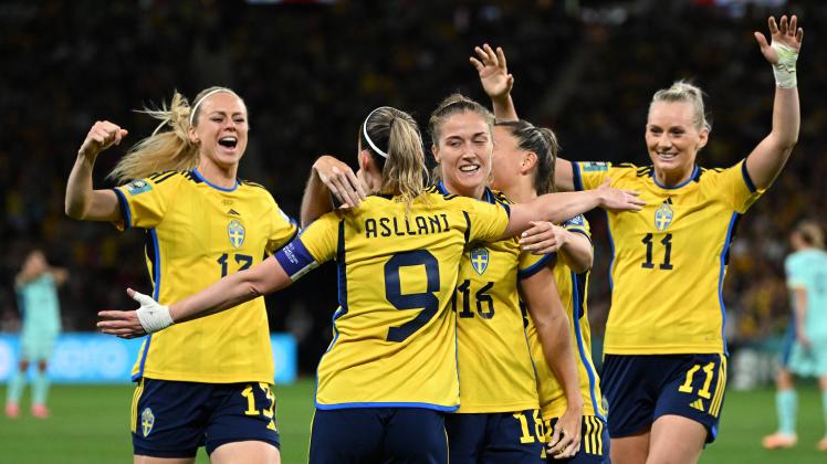WWC23 THIRD PLACE PLAYOFF AUSTRALIA SWEDEN, Sweden celebrates Kosovare Asllanis goal during the FIFA Women s World Cup 