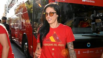 Spanish Women s National Soccer Team Arrives In Ibiza Jennifer Hermoso attends to fans during the tour of the national t
