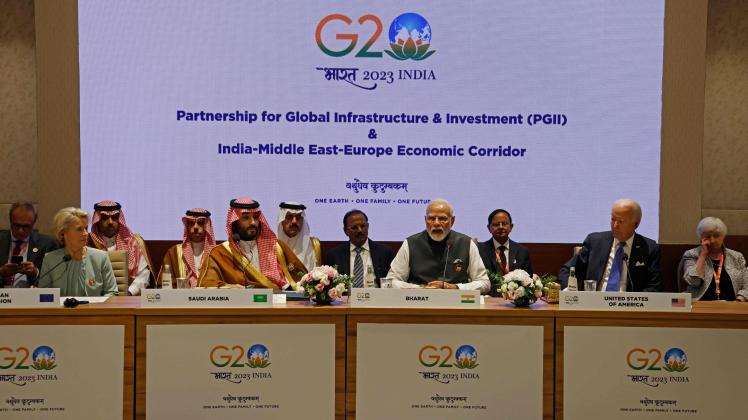 G20-Gipfel in Neu Dehli: Europa, der Nahe Osten und Indien sollen durch Züge und Schiffe besser verbunden werden.