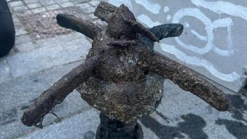 Diesen Zündkopf entdeckte ein Taucher der „Tauchjunkies“ am Montagabend im Eckernförder Hafen. Vermutlich handelt es sich um den Zünder eines Torpedos aus dem Zweiten Weltkrieg. Der Kampfmittelräumdienst hat den Fund zur weiteren Untersuchung abgeholt.
