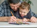 Father and son coloring together at home model released, Symbolfoto property released, ANAF01854