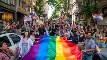 June 25, 2023, Sisli, Istanbul, Turkey: A supporters of the LGBT (lesbian, gay, bisexual, transgender) community raises 