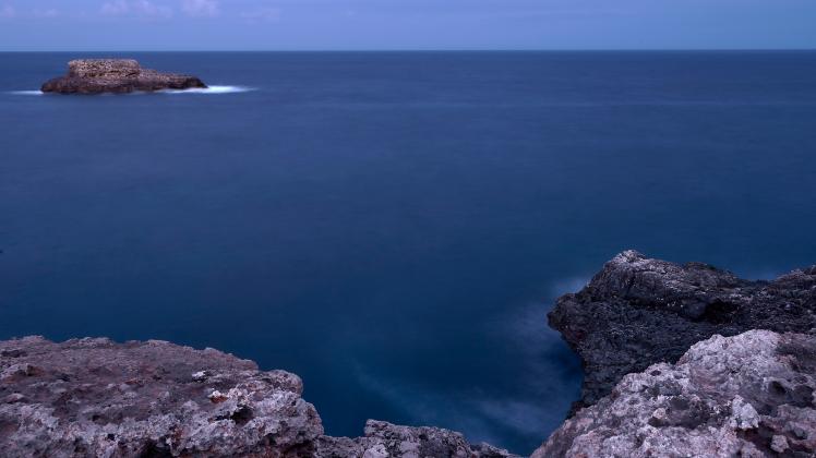 Cliffs from the rock. Mediterranean Sea. Long exposure, Cliffs from the rock.Sky without clouds. Balearic Islands. Major