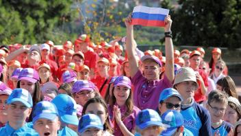 Russia New Regions Accession Day 8527076 28.09.2023 In this handout photo released by the Artek International Children s