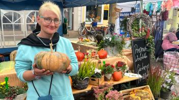 Beim LandesErnteDank in Perleberg boten verschiedene regionale Händler ihre Produkte an. So gab es auch herbstliche Deko und Blumen von den Prignitz Werkstätten - Gärtnerei Perleberg.