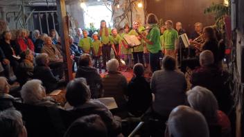Marion Reimers stellte auf dem Bauernhof ihrer Familie beim gut besuchten Erntedankfest ihren neuen Bauernhofchor vor. Erntedankfeier im Stall von Hof Reimers in Wacken: 570 Euro für Kitas und Kirchenfreizeit Marion Reimers 