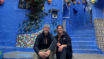 Die blaue Stadt: Ani und Peter Marschner haben ihren Stopp in Marokko in Chefchaouen eingelegt.