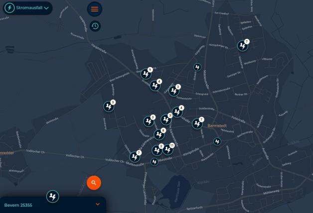 Ein Screenshot der Internetseite störungsauskunft.de zeigte am Mittwoch gegen 17 Uhr, dass die meisten Meldungen über Stromausfälle aus dem westlichen Stadtgebiet kamen.