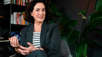 Mayor of Amsterdam Femke Halsema answers the journalists during a interview on drug regulation in Amsterdam, on April 12, 2024. (Photo by JOHN THYS / AFP)