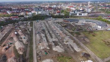 Aus der Vogelperspektive: Ehemaliger Güterbahnhof macht Platz für neues Lokviertel