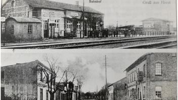 Eine alte Postkarte mit Ansichten aus dem Horster Bahnhofsviertel.