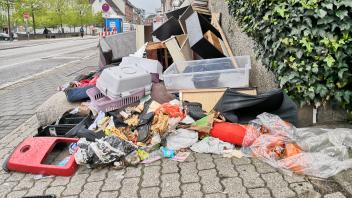 Alles, was ein Haushalt so hergibt: Auf Höhe der Esplanade stapelte sich an der Kieler Straße ein riesiger Müllberg, blockierten Teile des Gehwegs und lockte Tiere an.