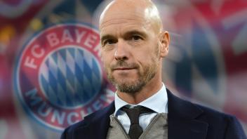 FOTOMONTAGE: Erik TEN HAG ist nun auch auf der Liste des FC Bayern Muenchen als Tuchel Nachfolger. ARCHIVFOTO: Trainer E