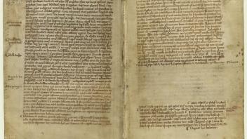RECORD DATE NOT STATED Verse account of Magna Carta in the Chronicle of Melrose Abbey, 1270s. Artist: Historical Documen