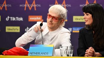 Joost Klein representing the Netherlands with the song Europapa during a press conference with the entries that advanced
