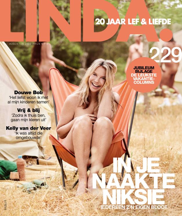 Fernsehstar Linda de Mol nackt auf einem Magazintitel