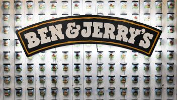 Vermont Economy Ice cream packagings and the company logo are seen at the Ben & Jerry s factory in Waterbury, United Sta