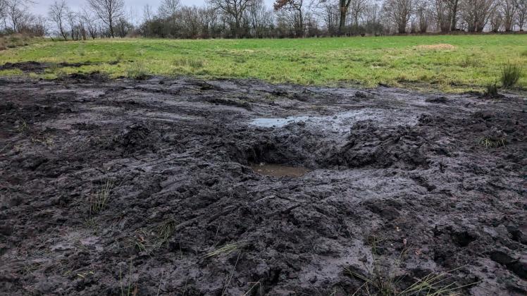 Oering: Mann versinkt auf einer Wiese bis zu Brust im Morast