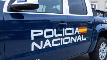 La Coruna, Spain; september 23, 2022: Policia Nacional sign on the side of Spanish National Police C