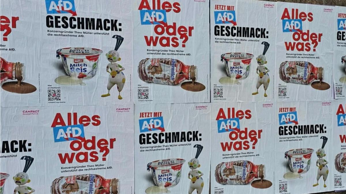 Müller Milk and Co.: Posters criticize Müller's AfD ties