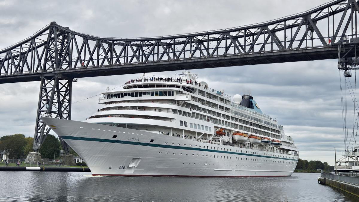 Cruise ship Amera freshly refitted in the Kiel Canal in Rendsburg